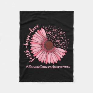 Hope Love Sunflower Ribbon Breast Cancer Awareness Fleece Blanket