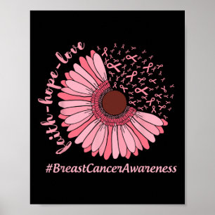 Hope Love Sunflower Ribbon Breast Cancer Awareness Poster
