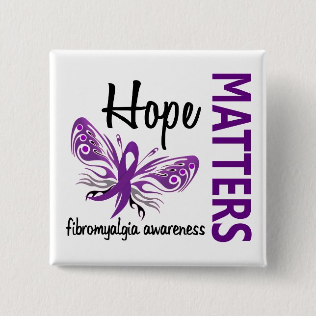 Hope Matters Butterfly Fibromyalgia 2 Inch Square Button (Front)