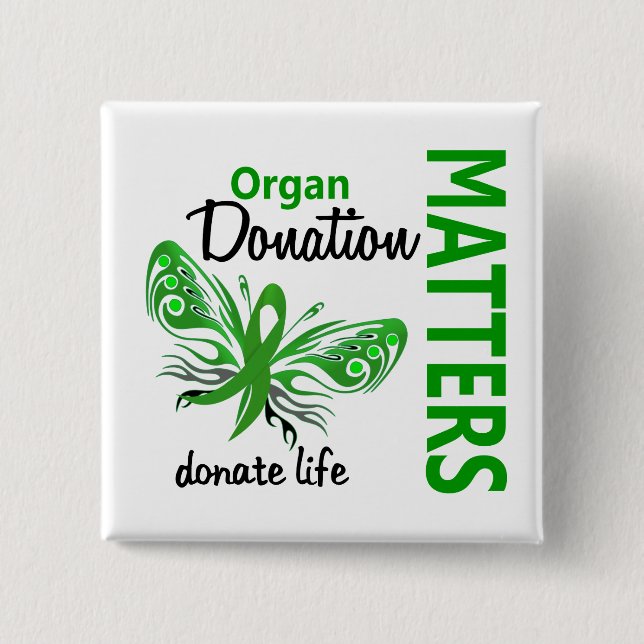 Hope Matters Butterfly Organ Donation 2 Inch Square Button (Front)