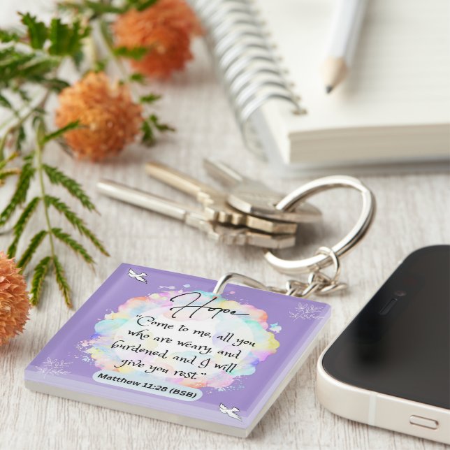 Hope Message - Matthew 11-28 - Acrylic  Keychain (Front Right)