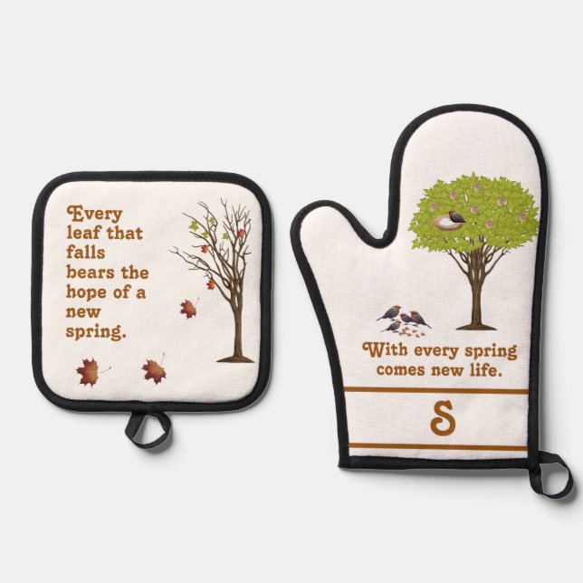 Hope of Spring Monogrammed  Oven Mitt & Pot Holder Set (Front)