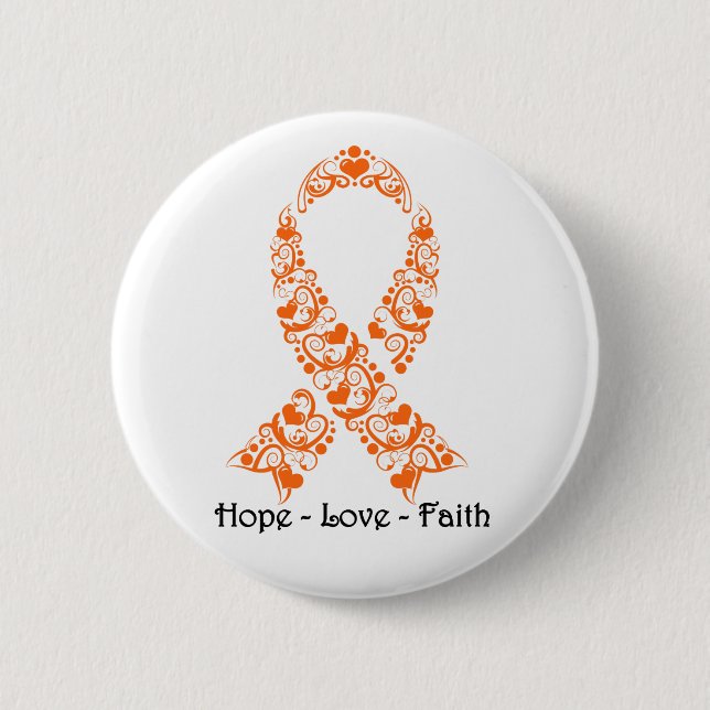 Hope Orange Awareness Ribbon 2 Inch Round Button (Front)