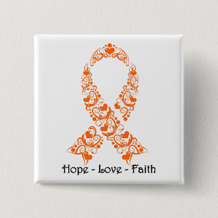 Hope Orange Awareness Ribbon 2 Inch Square Button