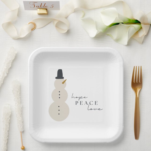 hope peace love. Christmas Snowman Paper Plates (Wedding)