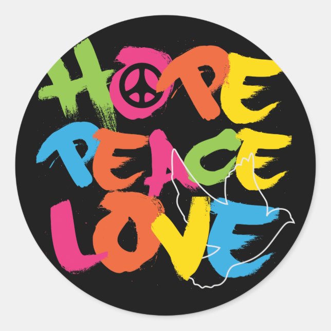 Hope Peace Love Classic Round Sticker (Front)