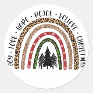 Hope Peace Love Joy Rainbow Christmas Classic Round Sticker