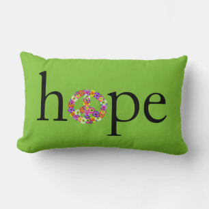 Hope & Peace Sign Floral on Lime Green Lumbar Pillow