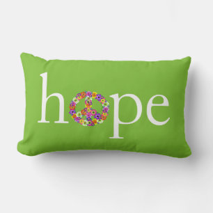Hope & Peace Sign Floral on Lime Green Lumbar Pillow
