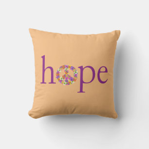 Hope & Peace Sign Floral on Peach Outdoor Pillow