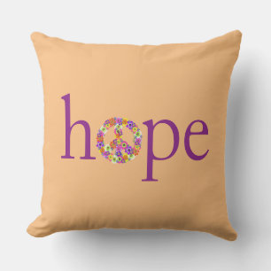 Hope & Peace Sign Floral on Peach Throw Pillow