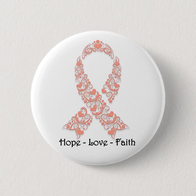 Hope Peach Awareness Ribbon 2 Inch Round Button (Front)