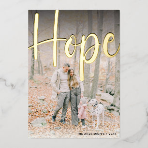 'Hope' Photo Christmas Gold Foil Holiday Card