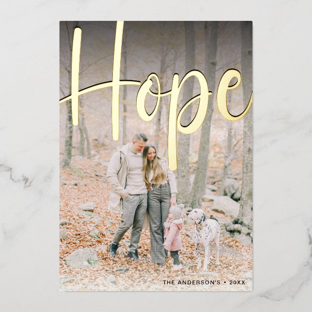 'Hope' Photo Christmas Gold Foil Holiday Card (Front)