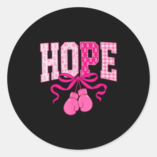 Hope Pink Ribbon Boxing Gloves Pink Breast Cancer  Classic Round Sticker (Front)
