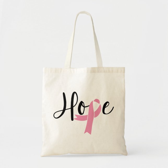 Hope Pink Ribbon Breast Cancer Awareness Tote Bag (Front)