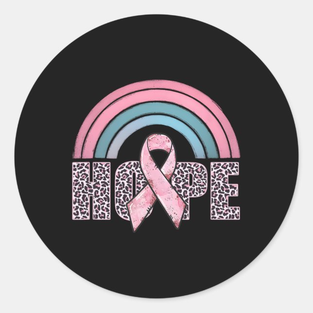 Hope Pink Ribbon Leopard Breast Cancer Awareness W Classic Round Sticker (Front)