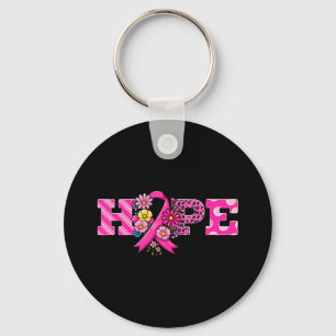 Hope Pink Ribbon Leopard Breast Cancer Awareness W Keychain