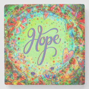 Hope Pretty Floral Green Inspirational Fun Drink Stone Coaster