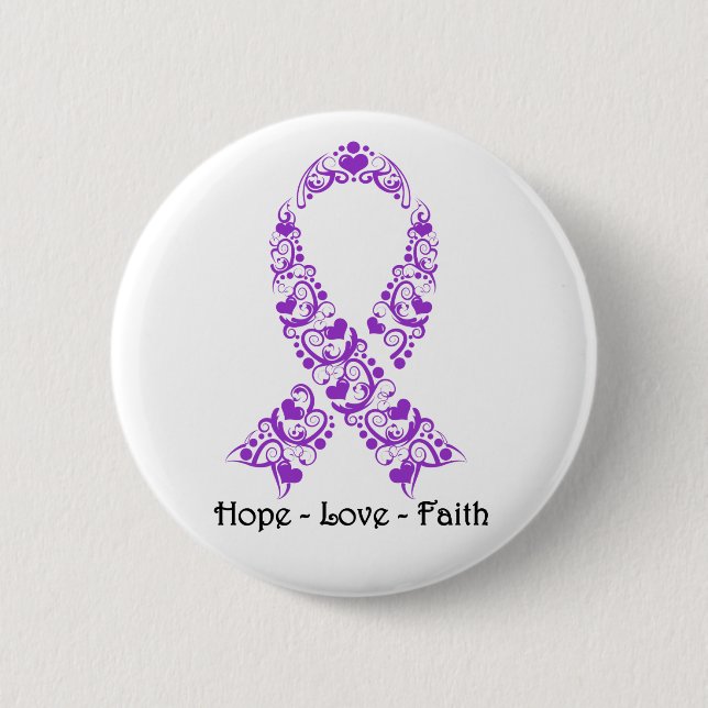 Hope Purple Awareness Ribbon 2 Inch Round Button (Front)
