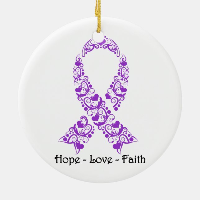 Hope Purple Awareness Ribbon Ceramic Ornament (Back)