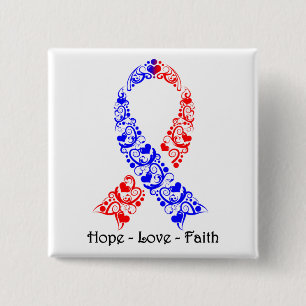Hope Red and Blue Awareness Ribbon 2 Inch Square Button