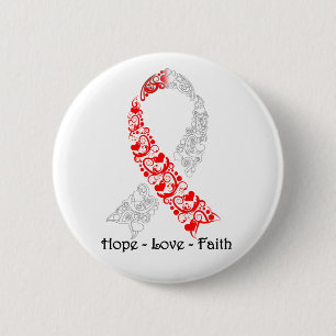 Hope Red and White Awareness Ribbon 2 Inch Round Button