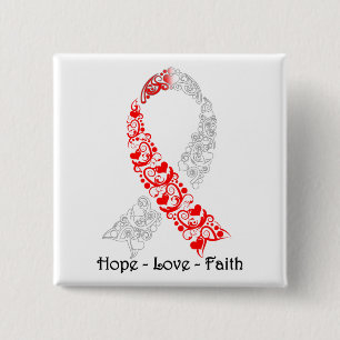 Hope Red and White Awareness Ribbon 2 Inch Square Button