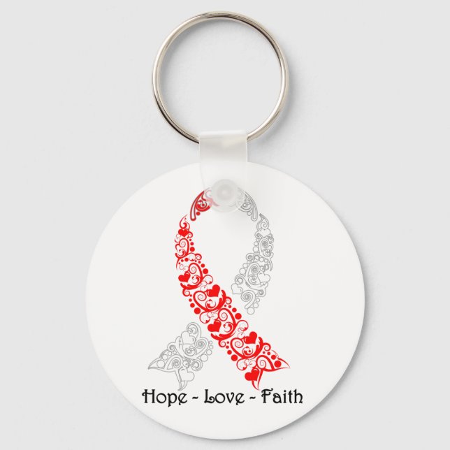 Hope Red and White Awareness Ribbon Keychain (Front)