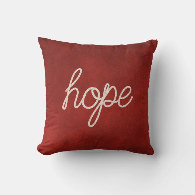 Hope rope text on red throw pillow (Front)