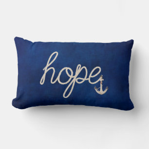 Hope rope text with anchor on dark blue lumbar pillow