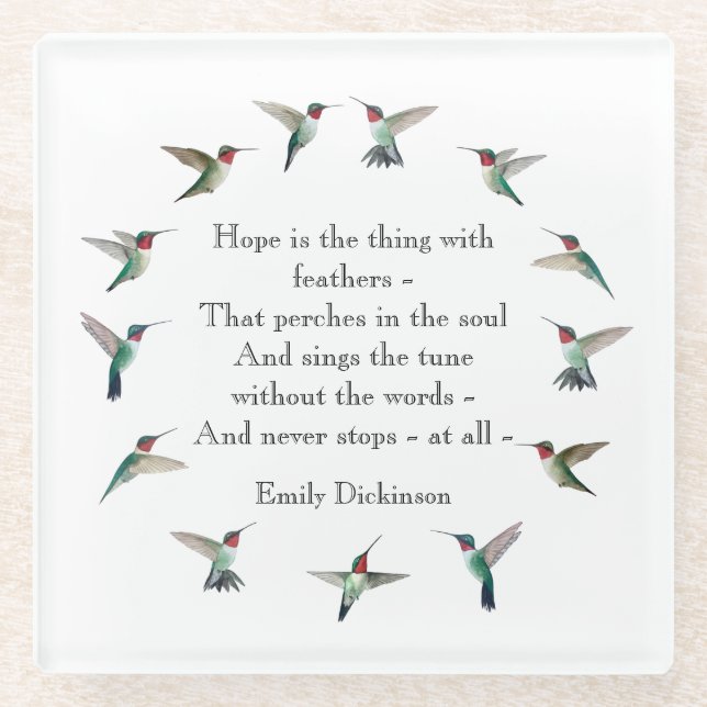 "Hope" Ruby-throated Hummingbirds Glass Coaster (Front)