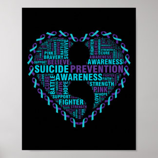 Hope Suicide Prevention Awareness Heart & Teal Poster