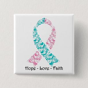 Hope Teal and Pink Awareness Ribbon 2 Inch Square Button