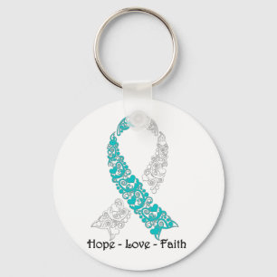 Hope Teal and White Hope Love Faith Keychain
