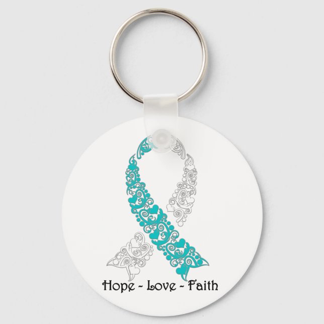 Hope Teal and White Hope Love Faith Keychain (Front)