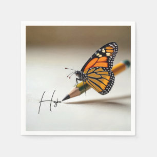 Hope Text and Monarch Butterfly On a Pencil Napkin