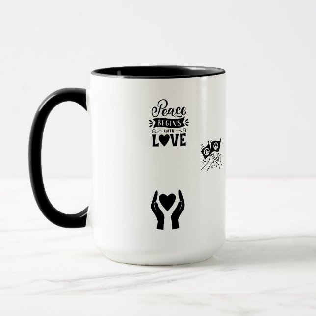 HOPE TWO-TONE WHITE BLACK CERAMIC SIP OF PEACE MUG (Left)