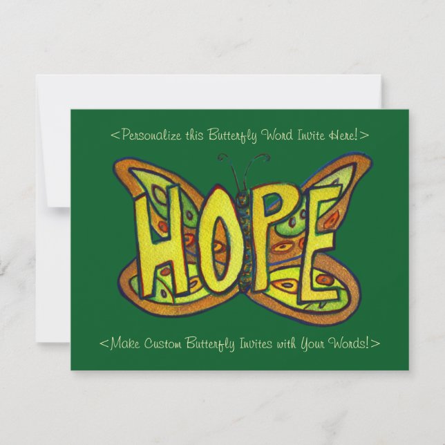 Hope Word Art Butterfly Wings Custom Invitations (Front)