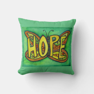 Hope Word Art Green Butterfly Accent Throw Pillow