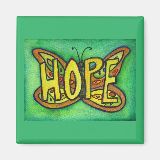 Hope Word Art Green Butterfly Wing Fridge Magnet (Front)