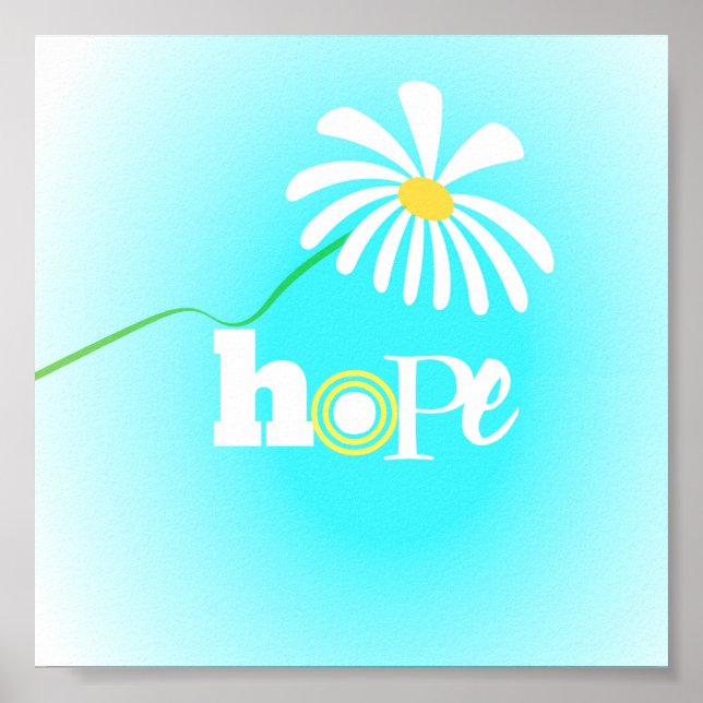 hope word art with daisy on blue and white poster (Front)