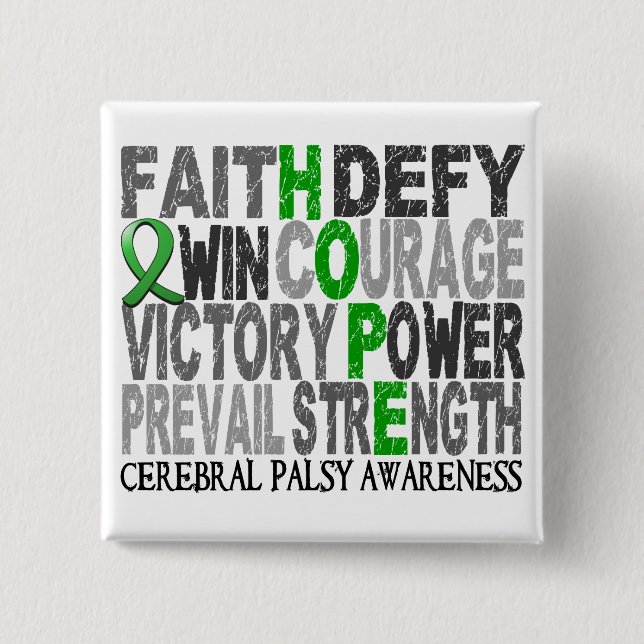 Hope Word Collage Cerebral Palsy 2 Inch Square Button (Front)
