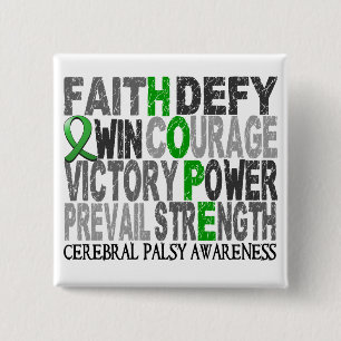 Hope Word Collage Cerebral Palsy 2 Inch Square Button