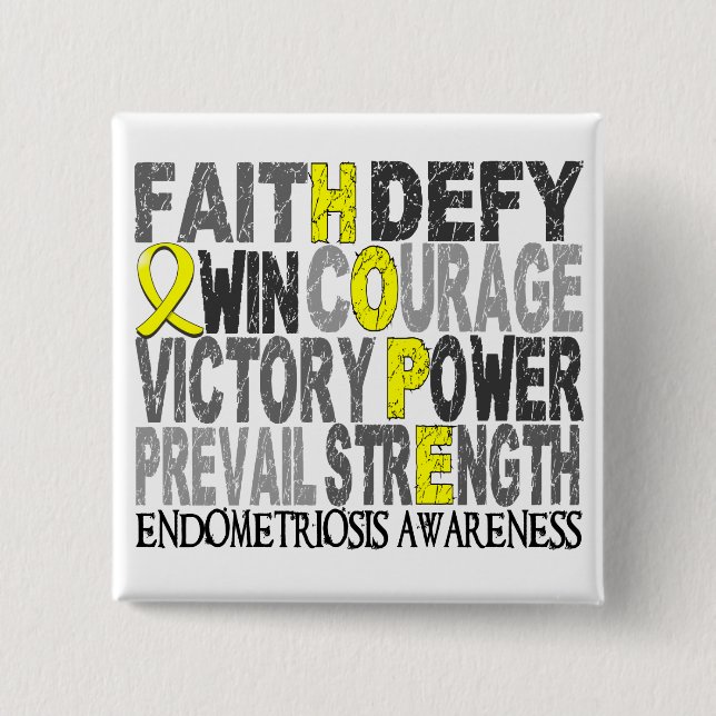 Hope Word Collage Endometriosis 2 Inch Square Button (Front)