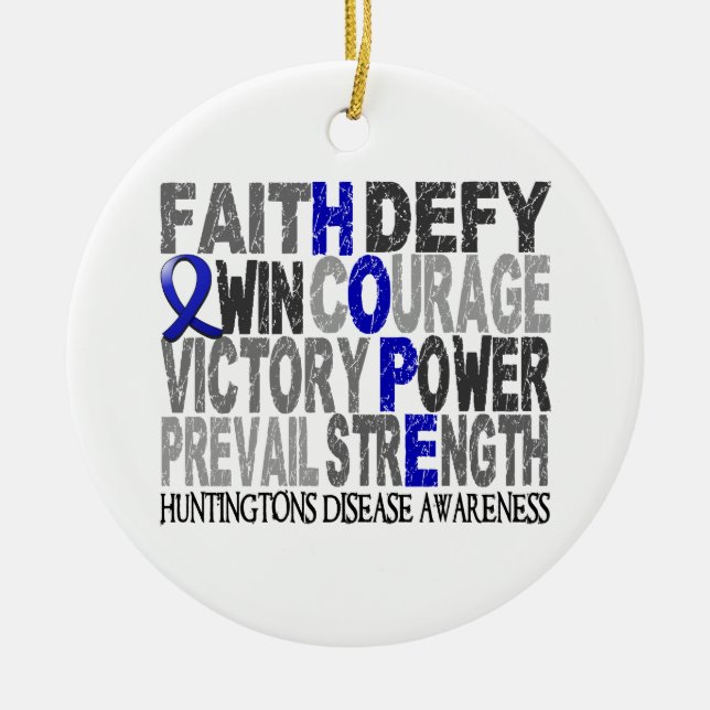 Hope Word Collage Huntington's Disease Ceramic Ornament (Front)