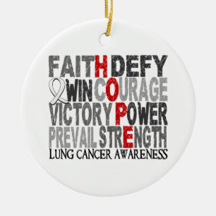 Hope Word Collage Lung Cancer Ceramic Ornament
