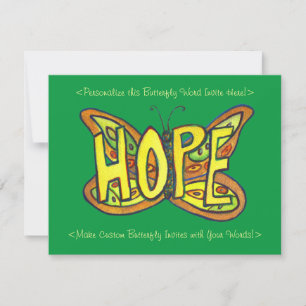 Hope Word Green Butterfly Custom Art Invitations