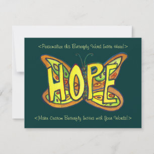 Hope Word Green Butterfly Custom Art Invitations