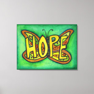 Hope Word Green Butterfly Painting Canvas Artwork
